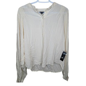 NWT Worthington Creamy White Button Neck  Long Sleeve Peasant Office Blouse M